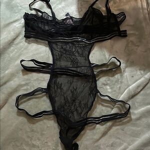 Victoria's Secret Black Lace Strappy Teddy